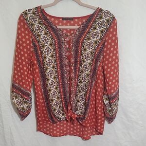 West Kei Rust Floral Boho Blouse